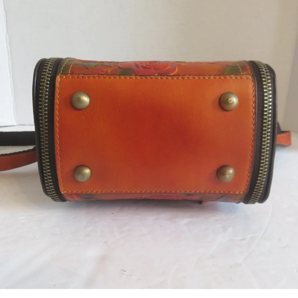 Vintage Style Orange Embossed‎ Floral Rose PU Leather Crossbody Handbag Purse